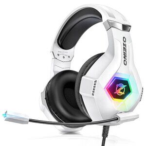 7.1 Surround Sound White Gaming Headset RGB LED Lights Noise Canceling Mic